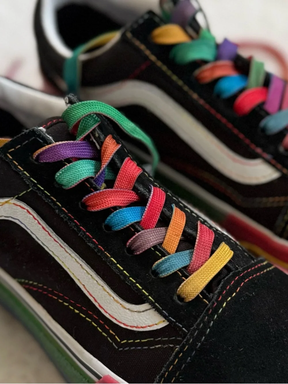 VANS Women’s 5 Old Skool Stacked Glitter Sneakers • Platform Suede Canvas Shoes